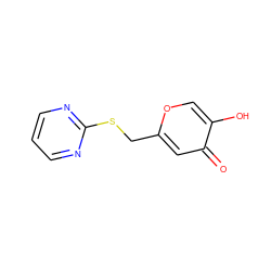 O=c1cc(CSc2ncccn2)occ1O ZINC000011919861