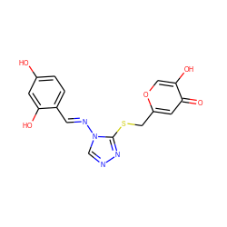 O=c1cc(CSc2nncn2/N=C/c2ccc(O)cc2O)occ1O ZINC001772626903