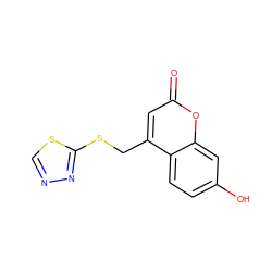 O=c1cc(CSc2nncs2)c2ccc(O)cc2o1 ZINC000007194666