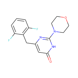 O=c1cc(Cc2c(F)cccc2F)nc(N2CCOCC2)[nH]1 ZINC000003648086