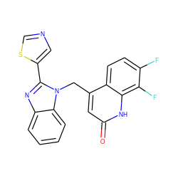 O=c1cc(Cn2c(-c3cncs3)nc3ccccc32)c2ccc(F)c(F)c2[nH]1 ZINC000072107055