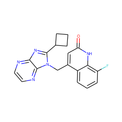 O=c1cc(Cn2c(C3CCC3)nc3nccnc32)c2cccc(F)c2[nH]1 ZINC000059097707