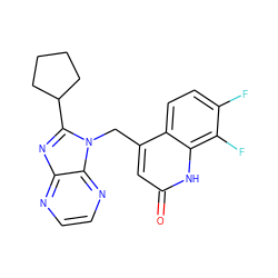 O=c1cc(Cn2c(C3CCCC3)nc3nccnc32)c2ccc(F)c(F)c2[nH]1 ZINC000059097374