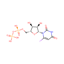 O=c1cc(I)n([C@@H]2O[C@H](CO[P@@](=O)(O)OP(=O)(O)O)[C@@H](O)[C@H]2O)c(=O)[nH]1 ZINC000038149511