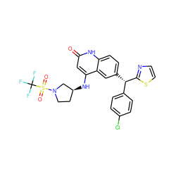 O=c1cc(N[C@H]2CCN(S(=O)(=O)C(F)(F)F)C2)c2cc([C@@H](c3ccc(Cl)cc3)c3nccs3)ccc2[nH]1 ZINC001772581748