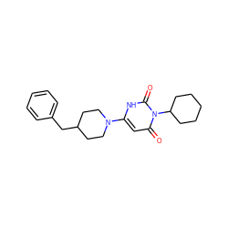 O=c1cc(N2CCC(Cc3ccccc3)CC2)[nH]c(=O)n1C1CCCCC1 ZINC000002961208