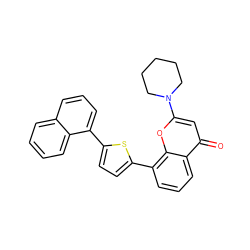 O=c1cc(N2CCCCC2)oc2c(-c3ccc(-c4cccc5ccccc45)s3)cccc12 ZINC000101172354