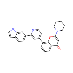 O=c1cc(N2CCCCC2)oc2c(-c3ccnc(-c4ccc5cc[nH]c5c4)c3)cccc12 ZINC000101171721