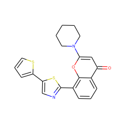 O=c1cc(N2CCCCC2)oc2c(-c3ncc(-c4cccs4)s3)cccc12 ZINC000101171402