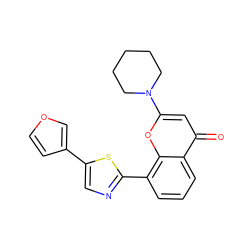 O=c1cc(N2CCCCC2)oc2c(-c3ncc(-c4ccoc4)s3)cccc12 ZINC000101171716