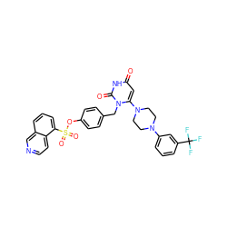 O=c1cc(N2CCN(c3cccc(C(F)(F)F)c3)CC2)n(Cc2ccc(OS(=O)(=O)c3cccc4cnccc34)cc2)c(=O)[nH]1 ZINC000205359328