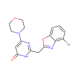 O=c1cc(N2CCOCC2)nc(Cc2nc3c(Br)cccc3o2)[nH]1 ZINC000084758373