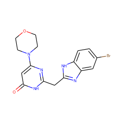 O=c1cc(N2CCOCC2)nc(Cc2nc3cc(Br)ccc3[nH]2)[nH]1 ZINC000084759287