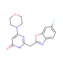 O=c1cc(N2CCOCC2)nc(Cc2nc3ccc(F)cc3o2)[nH]1 ZINC000084724989