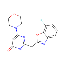 O=c1cc(N2CCOCC2)nc(Cc2nc3cccc(F)c3o2)[nH]1 ZINC000084654323