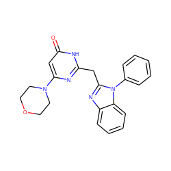 O=c1cc(N2CCOCC2)nc(Cc2nc3ccccc3n2-c2ccccc2)[nH]1 ZINC000068249665