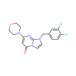 O=c1cc(N2CCOCC2)nc2n(Cc3ccc(Cl)c(Cl)c3)ccn12 ZINC000073312663