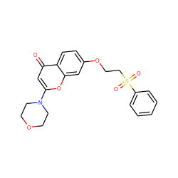 O=c1cc(N2CCOCC2)oc2cc(OCCS(=O)(=O)c3ccccc3)ccc12 ZINC000013677045