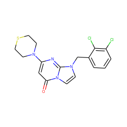 O=c1cc(N2CCSCC2)nc2n(Cc3cccc(Cl)c3Cl)ccn12 ZINC000073311024