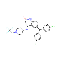 O=c1cc(NC2CCN(CC(F)(F)F)CC2)c2cc(C(c3ccc(Cl)cc3)c3ccc(Cl)cc3)ccc2[nH]1 ZINC001772611676