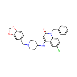 O=c1cc(NC2CCN(Cc3ccc4c(c3)OCO4)CC2)c2cc(Cl)ccc2n1Cc1ccccc1 ZINC000036126671