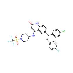 O=c1cc(NC2CCN(S(=O)(=O)C(F)(F)F)CC2)c2cc([C@@H](Cc3ccc(F)cc3)c3ccc(Cl)cc3)ccc2[nH]1 ZINC001772647030