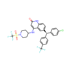 O=c1cc(NC2CCN(S(=O)(=O)C(F)(F)F)CC2)c2cc([C@@H](c3ccc(Cl)cc3)c3ccc(C(F)(F)F)cc3)ccc2[nH]1 ZINC001772623439