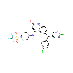 O=c1cc(NC2CCN(S(=O)(=O)C(F)(F)F)CC2)c2cc([C@@H](c3ccc(Cl)cc3)c3ccc(Cl)nc3)ccc2[nH]1 ZINC001772600703