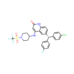 O=c1cc(NC2CCN(S(=O)(=O)C(F)(F)F)CC2)c2cc([C@@H](c3ccc(F)cc3)c3ccc(Cl)cc3)ccc2[nH]1 ZINC001772617775