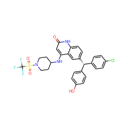 O=c1cc(NC2CCN(S(=O)(=O)C(F)(F)F)CC2)c2cc([C@@H](c3ccc(O)cc3)c3ccc(Cl)cc3)ccc2[nH]1 ZINC001772598389