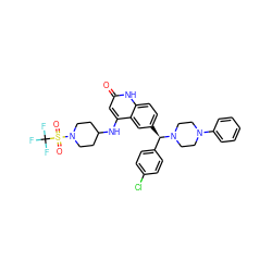 O=c1cc(NC2CCN(S(=O)(=O)C(F)(F)F)CC2)c2cc([C@H](c3ccc(Cl)cc3)N3CCN(c4ccccc4)CC3)ccc2[nH]1 ZINC001772639244