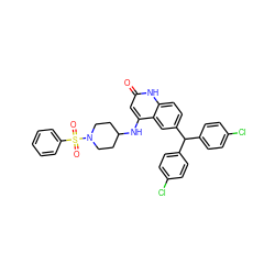 O=c1cc(NC2CCN(S(=O)(=O)c3ccccc3)CC2)c2cc(C(c3ccc(Cl)cc3)c3ccc(Cl)cc3)ccc2[nH]1 ZINC001772623395