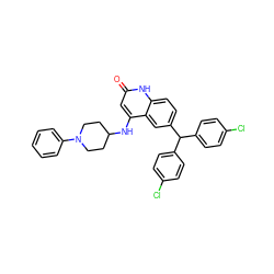 O=c1cc(NC2CCN(c3ccccc3)CC2)c2cc(C(c3ccc(Cl)cc3)c3ccc(Cl)cc3)ccc2[nH]1 ZINC001772609888