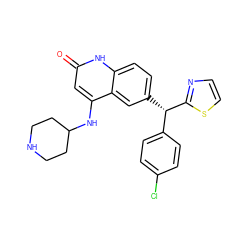 O=c1cc(NC2CCNCC2)c2cc([C@@H](c3ccc(Cl)cc3)c3nccs3)ccc2[nH]1 ZINC001772653321