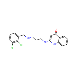 O=c1cc(NCCCNCc2cccc(Cl)c2Cl)[nH]c2ccccc12 ZINC000013487756