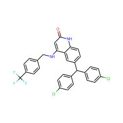 O=c1cc(NCc2ccc(C(F)(F)F)cc2)c2cc(C(c3ccc(Cl)cc3)c3ccc(Cl)cc3)ccc2[nH]1 ZINC001772612997