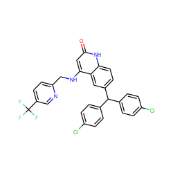 O=c1cc(NCc2ccc(C(F)(F)F)cn2)c2cc(C(c3ccc(Cl)cc3)c3ccc(Cl)cc3)ccc2[nH]1 ZINC001772573240