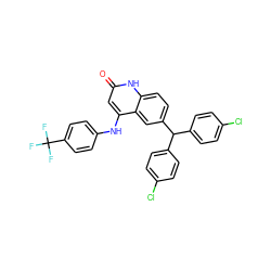 O=c1cc(Nc2ccc(C(F)(F)F)cc2)c2cc(C(c3ccc(Cl)cc3)c3ccc(Cl)cc3)ccc2[nH]1 ZINC001772639879