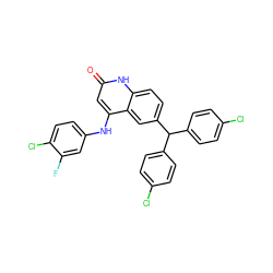 O=c1cc(Nc2ccc(Cl)c(F)c2)c2cc(C(c3ccc(Cl)cc3)c3ccc(Cl)cc3)ccc2[nH]1 ZINC001772641606