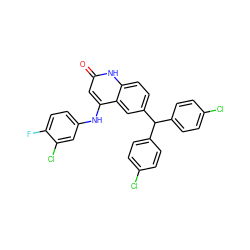 O=c1cc(Nc2ccc(F)c(Cl)c2)c2cc(C(c3ccc(Cl)cc3)c3ccc(Cl)cc3)ccc2[nH]1 ZINC001772616106