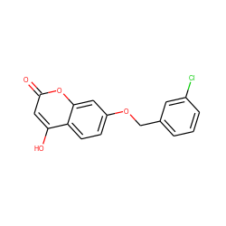 O=c1cc(O)c2ccc(OCc3cccc(Cl)c3)cc2o1 ZINC000103243541