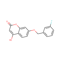 O=c1cc(O)c2ccc(OCc3cccc(F)c3)cc2o1 ZINC000103243539