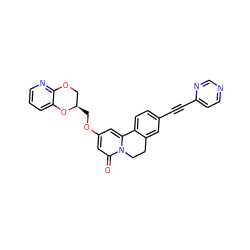 O=c1cc(OC[C@@H]2COc3ncccc3O2)cc2n1CCc1cc(C#Cc3ccncn3)ccc1-2 ZINC001772635237