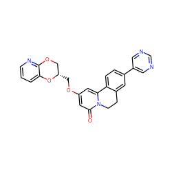 O=c1cc(OC[C@H]2COc3ncccc3O2)cc2n1CCc1cc(-c3cncnc3)ccc1-2 ZINC001772600145