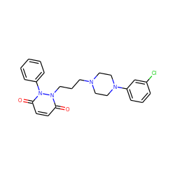 O=c1ccc(=O)n(-c2ccccc2)n1CCCN1CCN(c2cccc(Cl)c2)CC1 ZINC000013839385