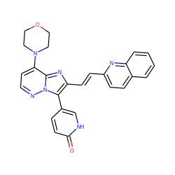 O=c1ccc(-c2c(/C=C/c3ccc4ccccc4n3)nc3c(N4CCOCC4)ccnn23)c[nH]1 ZINC001772645032