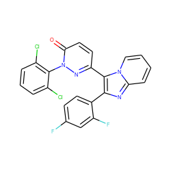 O=c1ccc(-c2c(-c3ccc(F)cc3F)nc3ccccn23)nn1-c1c(Cl)cccc1Cl ZINC000013493045