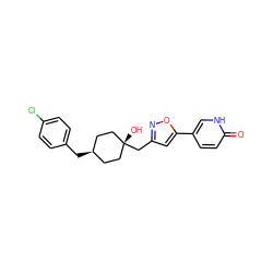 O=c1ccc(-c2cc(C[C@]3(O)CC[C@@H](Cc4ccc(Cl)cc4)CC3)no2)c[nH]1 ZINC001772577434