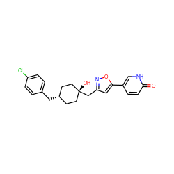 O=c1ccc(-c2cc(C[C@]3(O)CC[C@H](Cc4ccc(Cl)cc4)CC3)no2)c[nH]1 ZINC001772622466