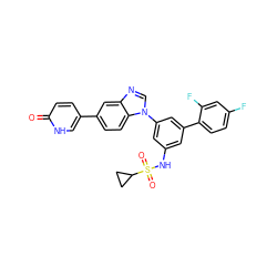 O=c1ccc(-c2ccc3c(c2)ncn3-c2cc(NS(=O)(=O)C3CC3)cc(-c3ccc(F)cc3F)c2)c[nH]1 ZINC001772642909